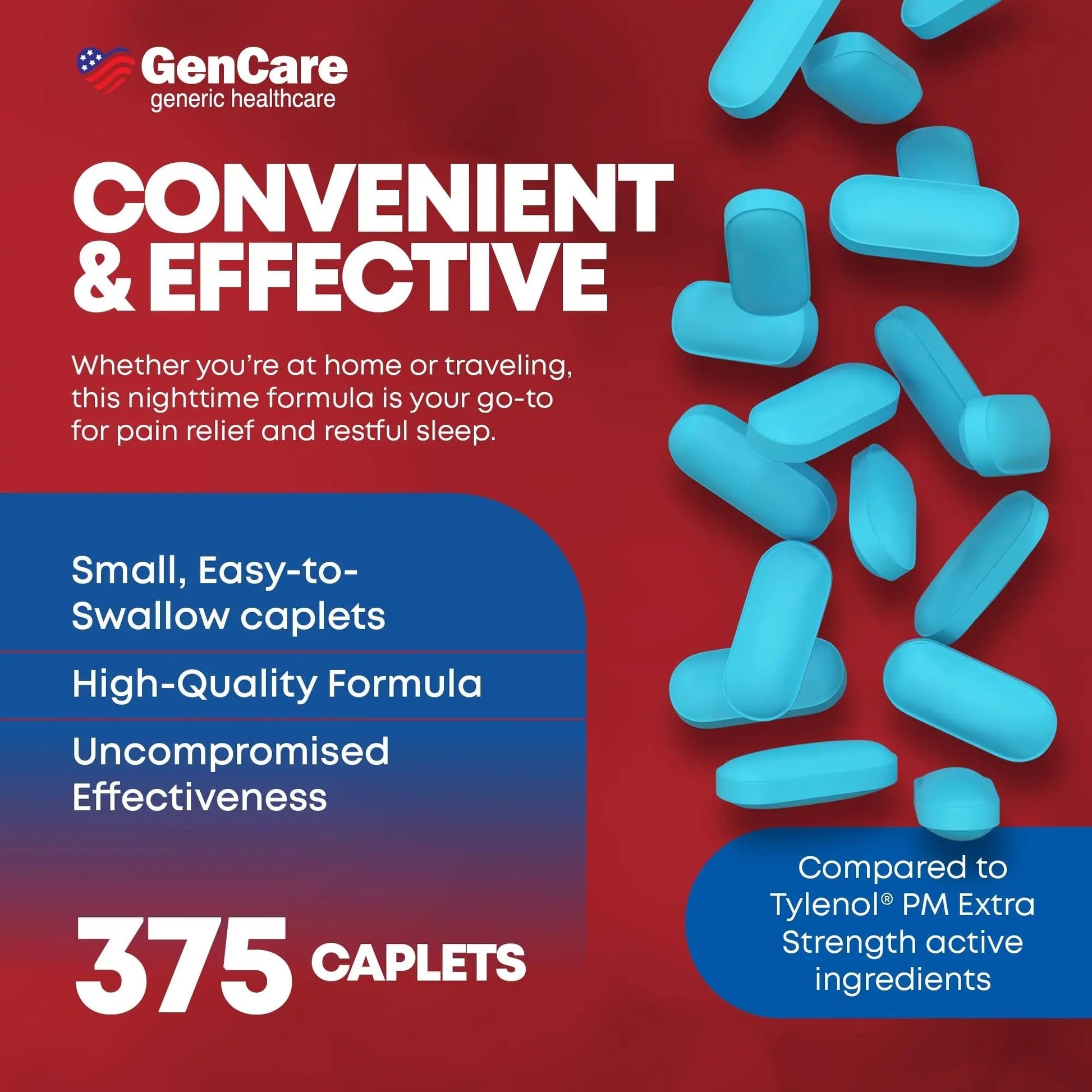 GenCare Extra Strength Acetaminophen PM 500 mg (375 Tablets) | Ultimate Pain Relief & Sleep Support for Adults | Quick Acting & Non Habit Forming Headache Relief | Eases Aches & Joint Discomfort GenCareBuy Supplements Australia