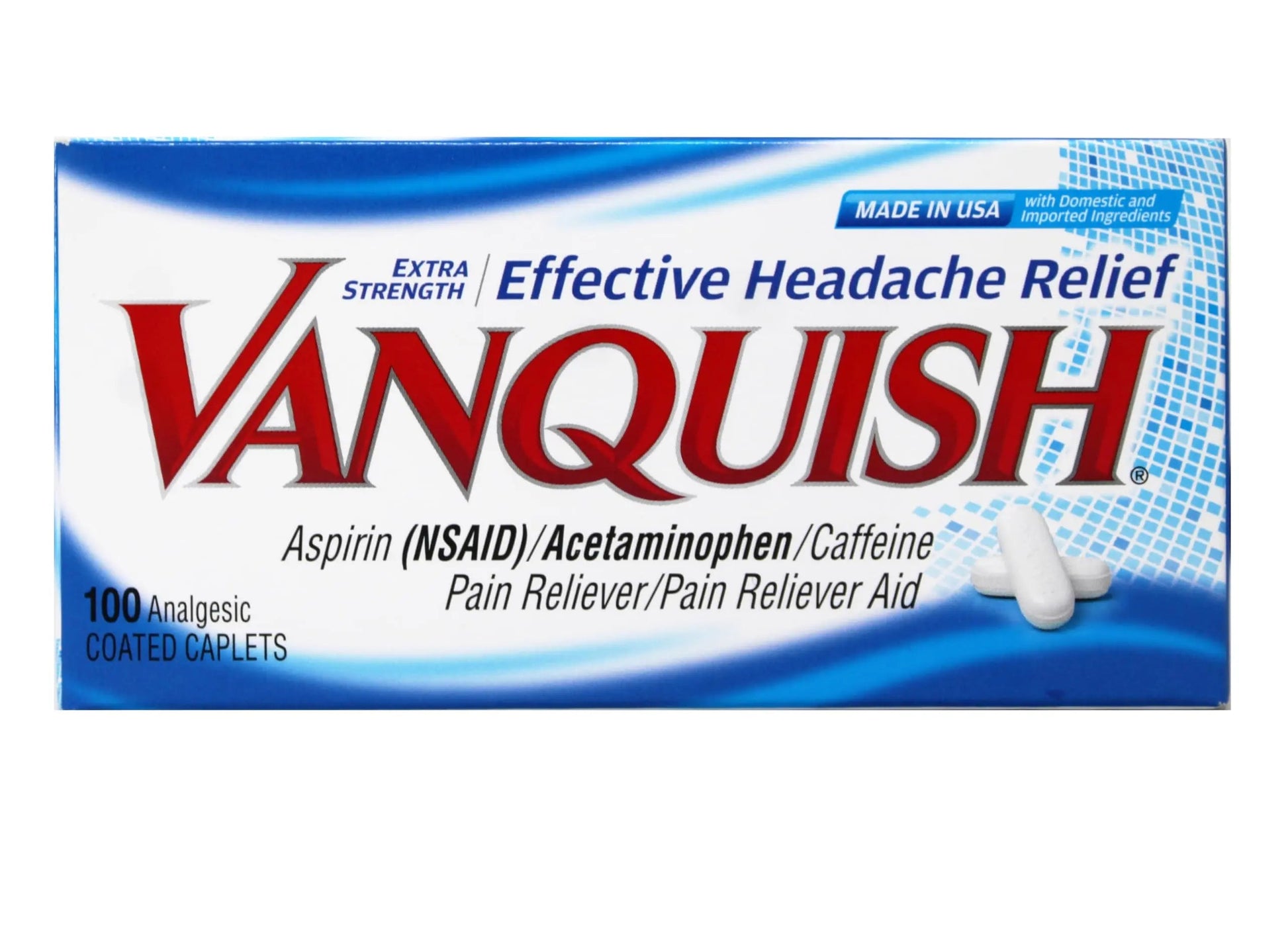 Vanquish Effective Headache Relief – Aspirin (NSAID), Acetaminophen, Caffeine, 100 Analgesic Coated Caplets - 3 Pack VanquishBuy Supplements Australia
