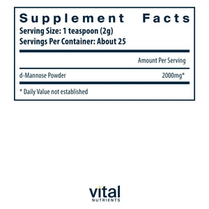 Supplement Product​Vital Nutrients Mannose Powder 50g - Vegan D-Mannose Supplement for Urinary Tract and Bladder Support - Gluten, Dairy, Soy Free - Non-GMO - 25 Servings - GlowUpCaUSA