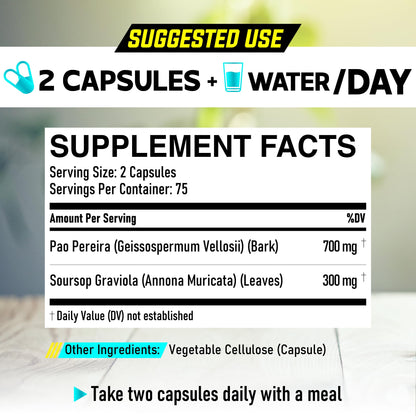 DEDICAD Pao Pereira Bark Extract and Graviola Soursop - 150 Capsules Supply DEDICAD buy supplements Au