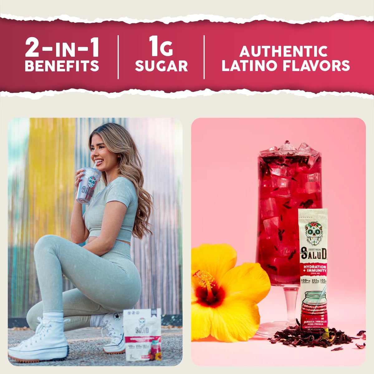 Salud Variety 3-Pack | 2-in-1 Hydration + Immunity (Hibiscus), Energy + Focus (Strawberry Watermelon) & Calm + Sleep (Punch) – 15 Servings Each, Non-GMO, Gluten Free, Low Calorie, 1g of Sugar
