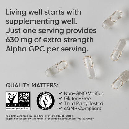Sports Research® Alpha GPC 630mg (Extra Strength) - Bioavailable Source of Choline - Focus & Cognitive Support for Women & Men - Vegan Certified · Non-GMO · Gluten Free - 60 Liquid Capsules Sports Research buy supplements Au