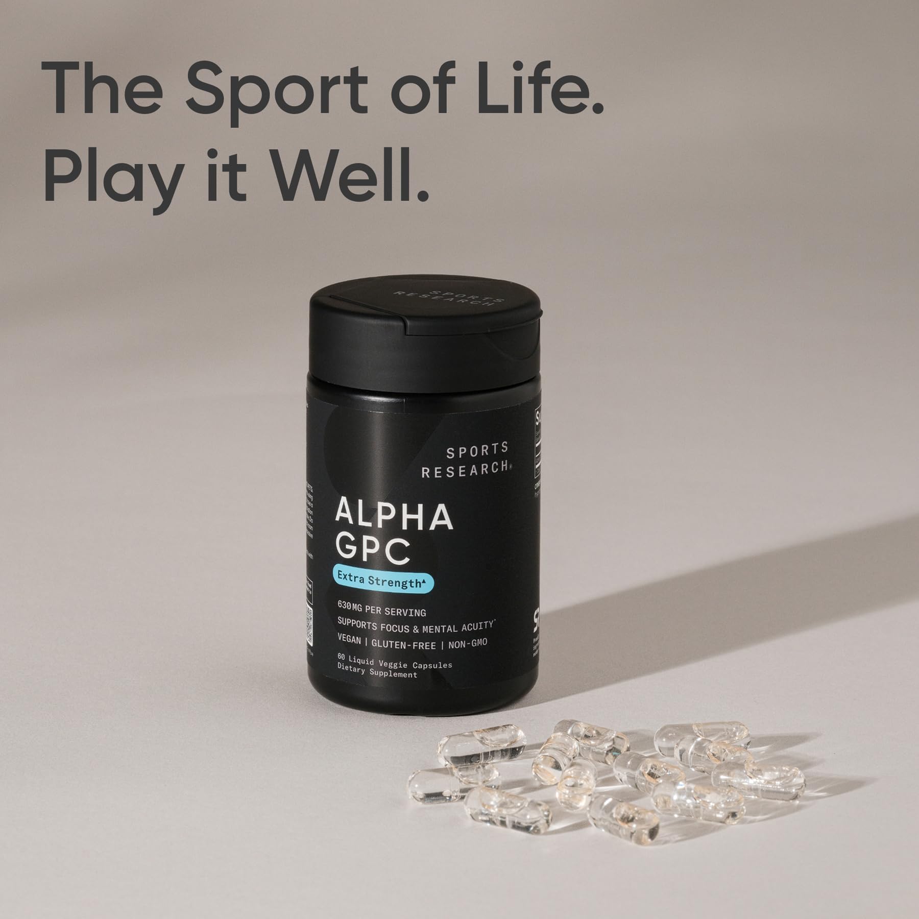Sports Research® Alpha GPC 630mg (Extra Strength) - Bioavailable Source of Choline - Focus & Cognitive Support for Women & Men - Vegan Certified · Non-GMO · Gluten Free - 60 Liquid Capsules Sports Research buy supplements Au
