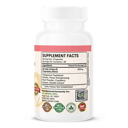 DR. HERBAL WELL UTFREX Clinically Proven Urinary Tract UTI Health Supplement Natural Support Cleanse Flush Protect (No Probiotics & D-Mannose) – 60 Capsules
