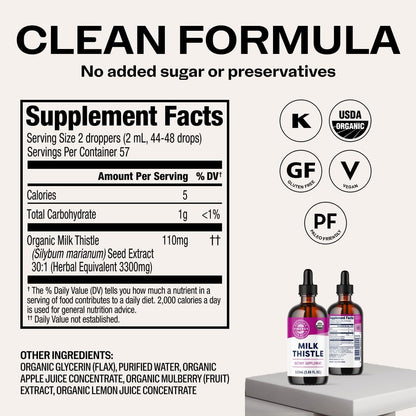 Vimergy Milk Thistle – Supports Liver Function* 57 2mL (2 Droppers or 44-48 Drops) Servings (110mg Extract Per Serving) for Healthy Digestion* – USDA Organic, Vegan, Gluten-Free – 115 mL