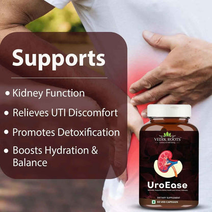 VEDIKROOTS UroEase | Ayurvedic Herbal Supplement for Kidney Health & Uric Acid Levels | Supports Urinary Tract Health | 60 Veg Capsules