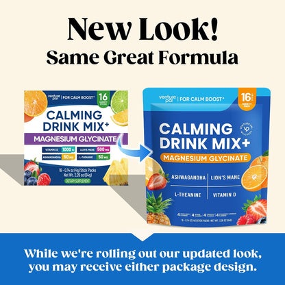 Venture Pal Calm Drink Mix, 12-in-1 Cortisol Reducer & Sleep Aid | Magnesium Glycinate, Ashwagandha, L-Theanine & Vitamin D, Calm Magnesium Powder for Relax & Focus, No Sugar, Non GMO
