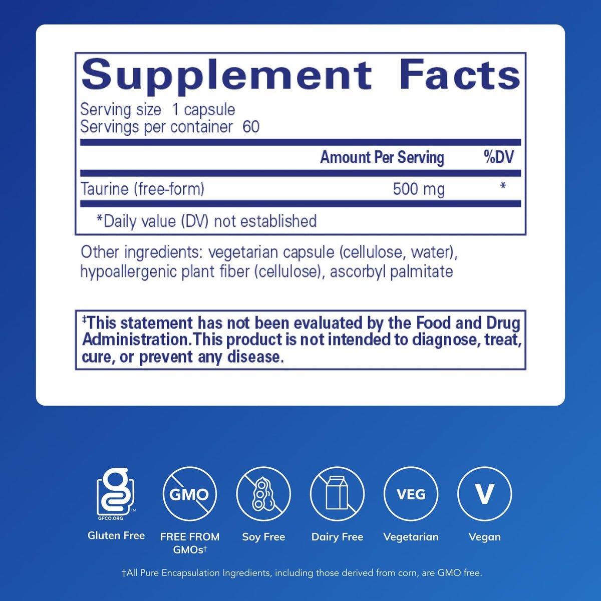 Pure Encapsulations Taurine 500 mg | Amino Acid Supplement for Liver, Eye Health, Antioxidants, Heart, Brain, and Muscles* | 60 Capsules Pure Encapsulations buy supplements Au