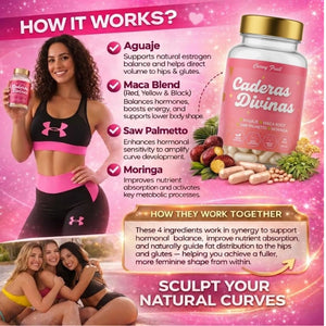 Caderas Divinas : Bigger Booty & Wider Hips – Aguaje + Maca Pills with Moringa & Saw Palmetto – 4 Super Ingredients for Natural Curve Growth – by CurvyFruit – 60 Capsules Curvy FruitBuy Supplements Australia