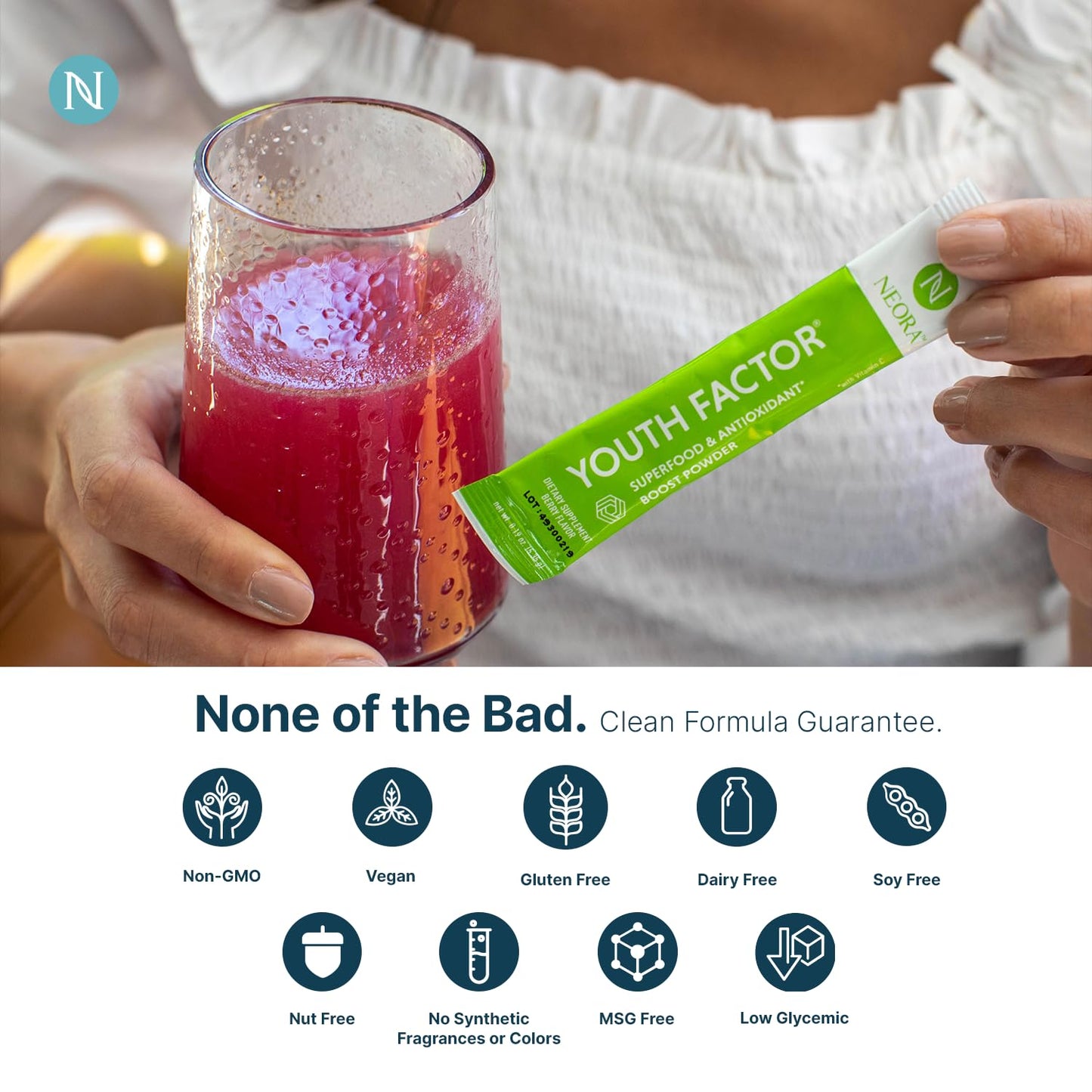 NEORA Youth Factor - Superfood Boost Powder - pH Balance, Hair Skin Nails Support, Fruits & Veggies Equivalent, Nutrient Absorption - 30 Packets NEORABuy Supplements Australia