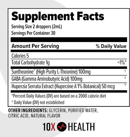 10X Health Calm Drops - 100mg, 2.03 Fl Oz | Gaba Supplements: 100mg L-Theanine, Calm & Stress Support, Natural Flavor, 2.03 Fl Oz