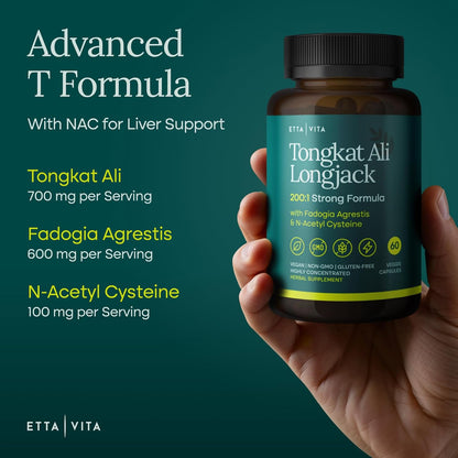 Testosterone Booster for Men with Tongkat Ali & Fadogia Agrestis [200:1 Longjack] - Lean Muscle Recovery for Men and Women, Hormonal Balance with NAC Liver Support, Detox & Cleanse, 60ct (Made in USA)