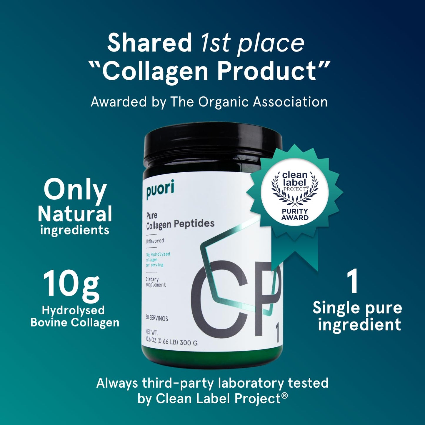 Puori Pure Collagen Peptides Powder, Unflavored - 10g of Grass-Fed Hydrolyzed Bovine Collagen Supports Skin Health, Hair & Nail Strength, Joint Pain & Mobility Support - 30 Servings Puori buy supplements Au
