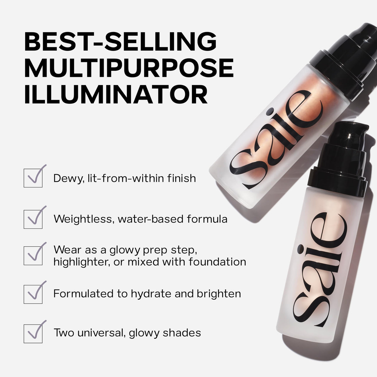 Saie Mini Glowy Super Gel Lightweight llluminator & Makeup Primer - Sunglow (0.5 oz) + Dew Blush - Lightweight Liquid Blush with a Blendable + Buildable Cream Finish - Cutie (.40 oz) SaieBuy Supplements Australia