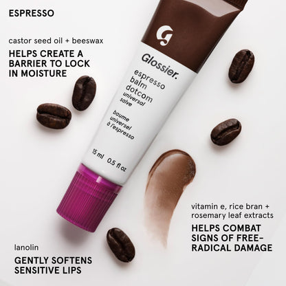 Glossier Balm Dotcom Hydrating Tinted Lip Balm - Universal Salve, Up to 12Hr Moisture for Dry Lips, Cuticles & Skin - Lanolin, Beeswax & Castor Oil - Espresso, Mocha Tint, 15ml GlossierBuy Supplements Australia