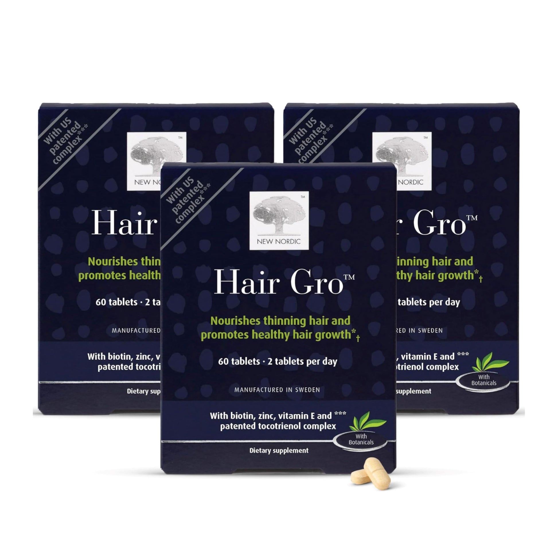 NEW NORDIC Hair GRO, Hair Growth Supplement, Biotin & Palm Fruit Extract Tocotrienols for Natural Regrowth, 60 Count (Pack of 3) NEW NORDICBuy Supplements Australia