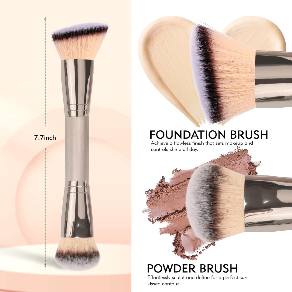 Dual-Ended Foundation Brush: Round & Angled Pro-Grade makeup brushes, 100% Vegan Synthetic Makeup Brush for Flawless Blending and Application of Liquid, Powder, Cream, Blush dpollaBuy Supplements Australia