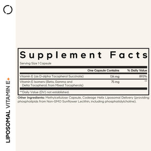 Codeage Liposomal Vitamin E Supplement - All Vitamin E Tocopherols - 3-Month Supply - Alpha Tocopherols, Beta, Gamma, and Delta - Liposomal Mixed Tocopherols - Non-GMO Phospholipid - 90 Capsules CodeageBuy Supplements Australia