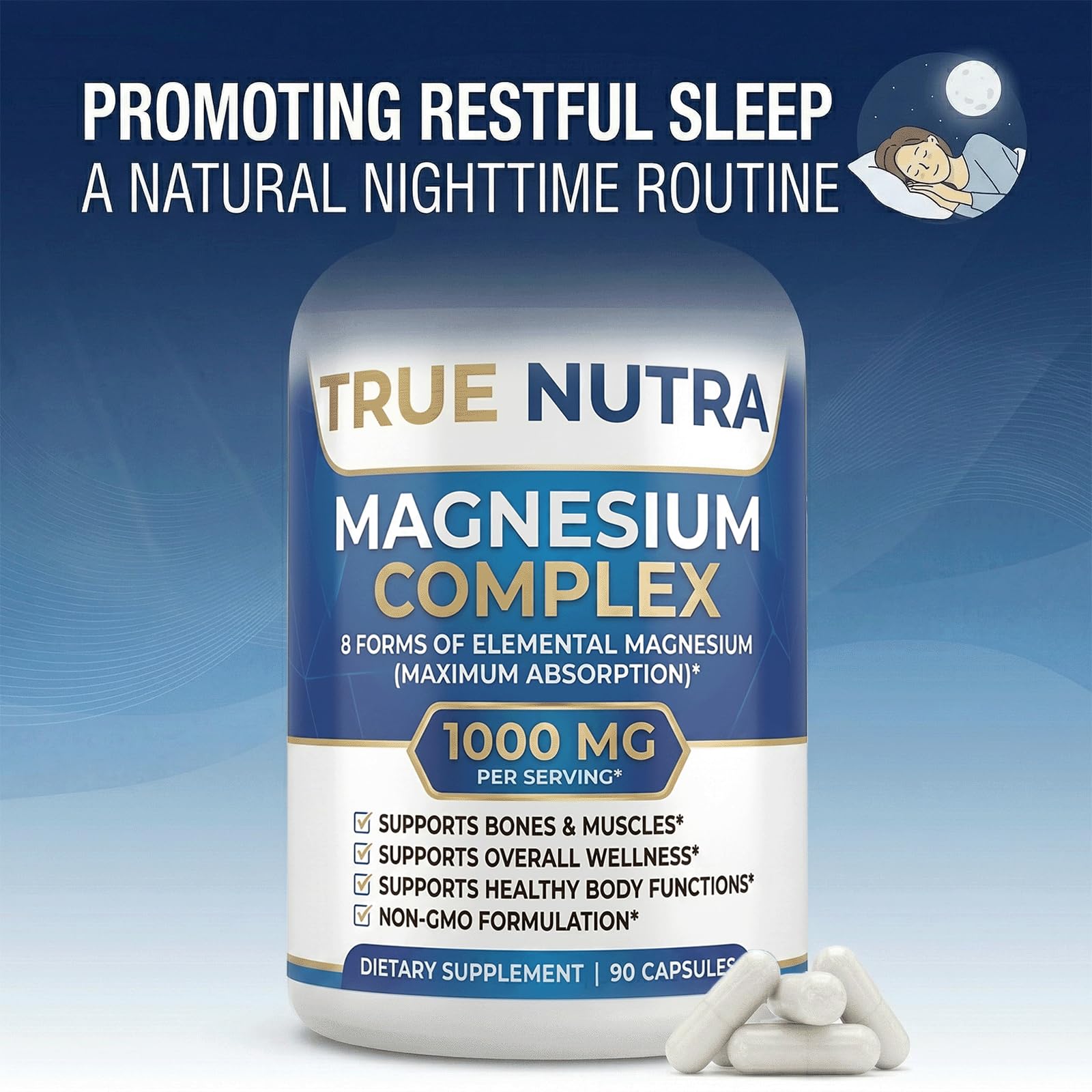 True nutra Magnesium Complex，Advanced 8-in-1 Magnesium Blend，Glycinate, Citrate, Malate, Taurate etc，High Formula，90 Capsules true nutra buy supplements Au