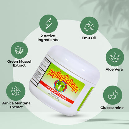 Raging Kakapo Pain Relief Cream - Sore Muscles, Joint Pain & Aches - Odor Free, Non-Greasy Pain Cream - Histamine Dihydrochloride, Capsaicin, Emu Oil & More - 4 oz. Jar Raging KakapoBuy Supplements Australia