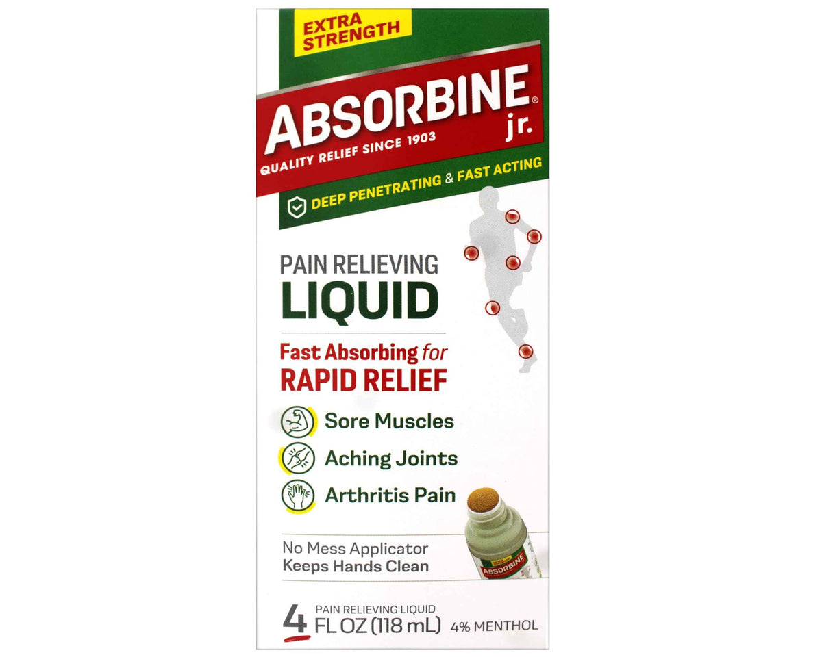 ABSORBINE JR. Extra Strength Pain Relieving Liquid, for Muscle, Joints, Arthritis Pain, with No-Mess Applicator, 4 Oz (Pack of 3)