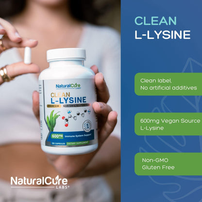 Natural Cure Labs Clean L-Lysine 600mg, 120 Capsules | Vegan, Non-GMO, & Gluten Free Natural Cure Labs buy supplements Au