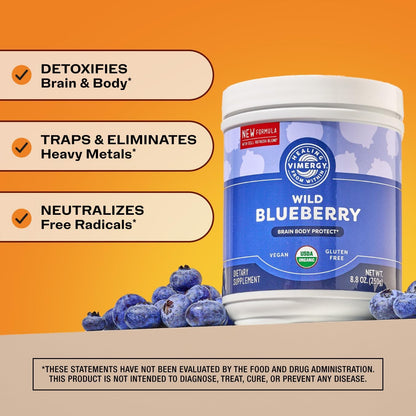 Vimergy Wild Blueberry Powder –Protects Brain Health* - Supports Cardiovascular Function* – USDA Organic, Vegan & Gluten-Free – 250g