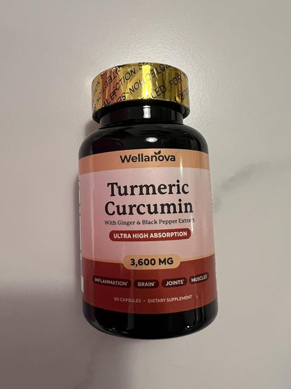 Turmeric Curcumin Supplement with Ginger & Black Pepper Extract 3,600 mg | Ultra High Absorption, Inflammation, Joint & Muscle Support, 60 Capsules
