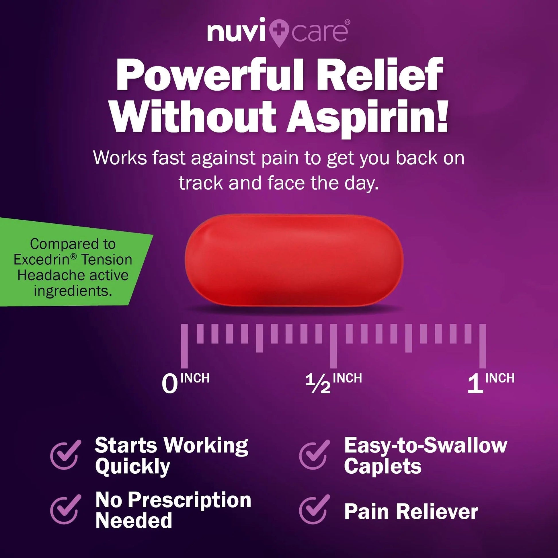Nuvicare Tension Headache Relief Pills with 500mg Acetaminophen and 65mg Caffeine - Non Aspirin Pain Reliever Aid - Compare to Active Ingredient in Aspirin Free Excedrin Tension Headache (100 Caplets) NUVICAREBuy Supplements Australia