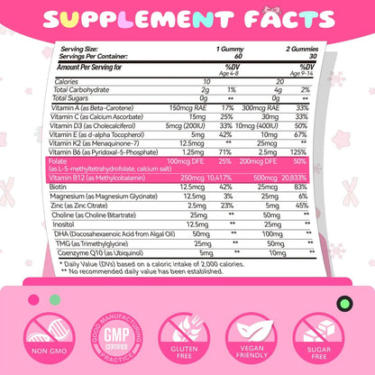Elysx Kids Methylated Multivitamin Chewable Gummies, MTHFR Supplement with L Methylfolate, Magnesium, Biotin, Choline Elysx
