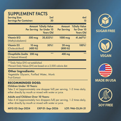 Itharoventis Zeolite Drops with Vitamin B12 & D3 + Methylene Blue USP Grade Supplement