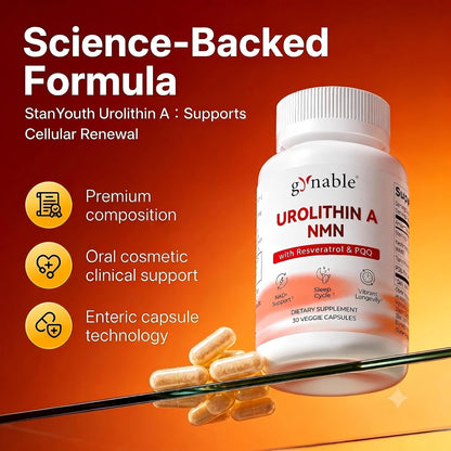 Gynable 4-in-1 Urolithin A Supplement with NMN, Trans-Resveratrol & PQQ-Advanced Cellular Energy & Muscle Strength Complex - Supports Longevity, Deep Sleep & Healthy Aging (30Count(Pack of 1))