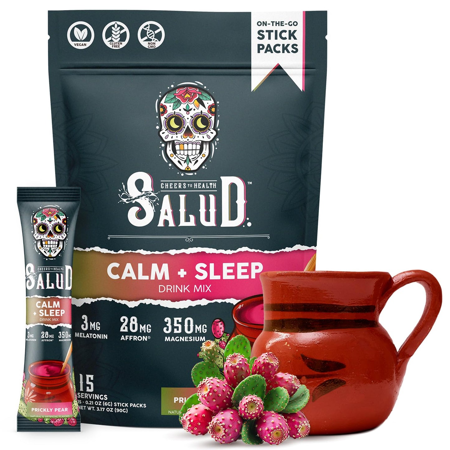 Salud 2-in-1 Sleep Aid + Calm Drink Mix, Punch | Melatonin, Magnesium, Saffron Extract, L-Theanine, Non-GMO, Gluten Free, Vegan, Low Calorie, 1g of Sugar (15 Servings)