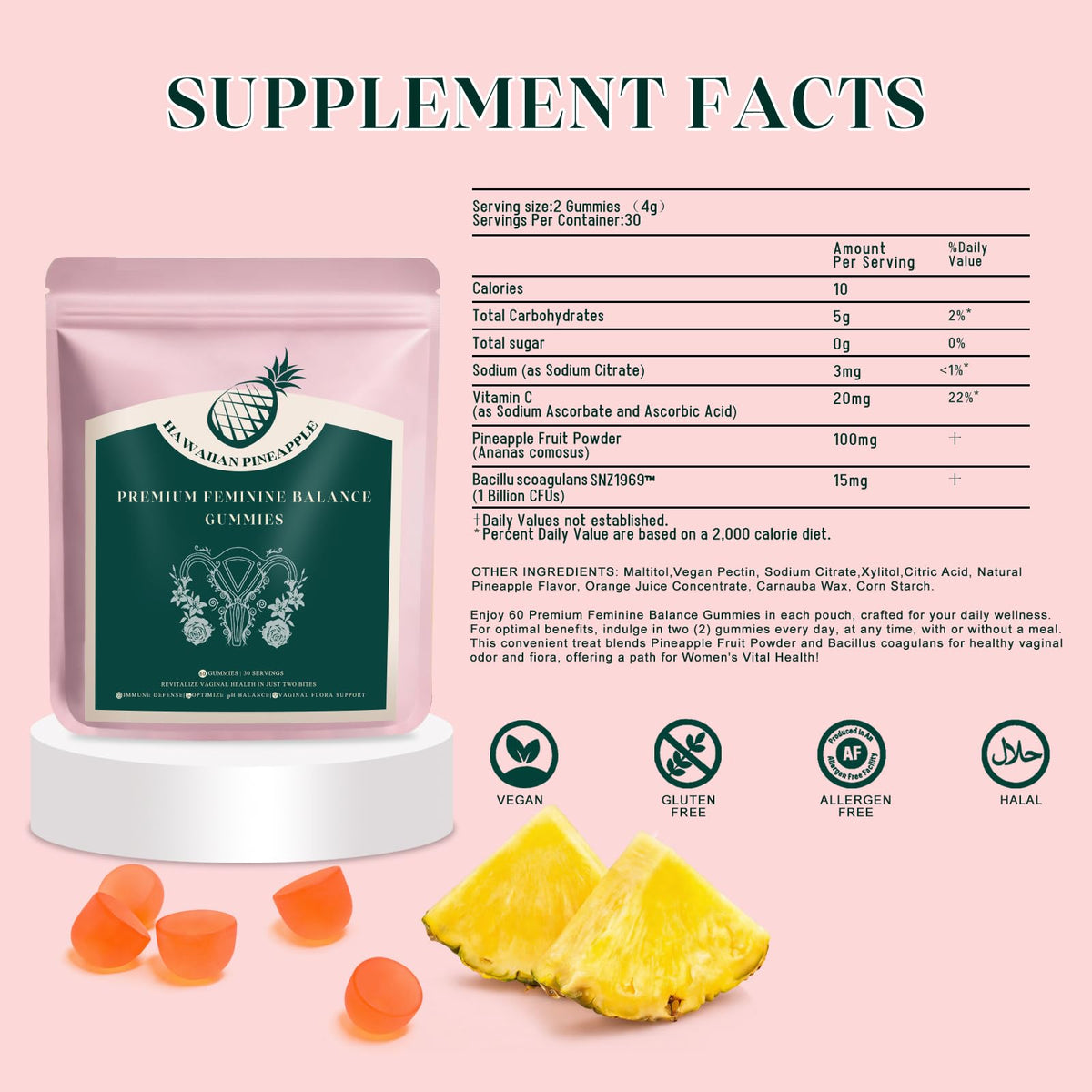 KLKIT Premium Feminine Balance Gummies, Pineapple Vaginal Probiotics for Women, pH Balance Feminine Gummies for Immune Support, Vegan & Gluten Free, 60 Count (30 Servings) KLKITBuy Supplements Australia