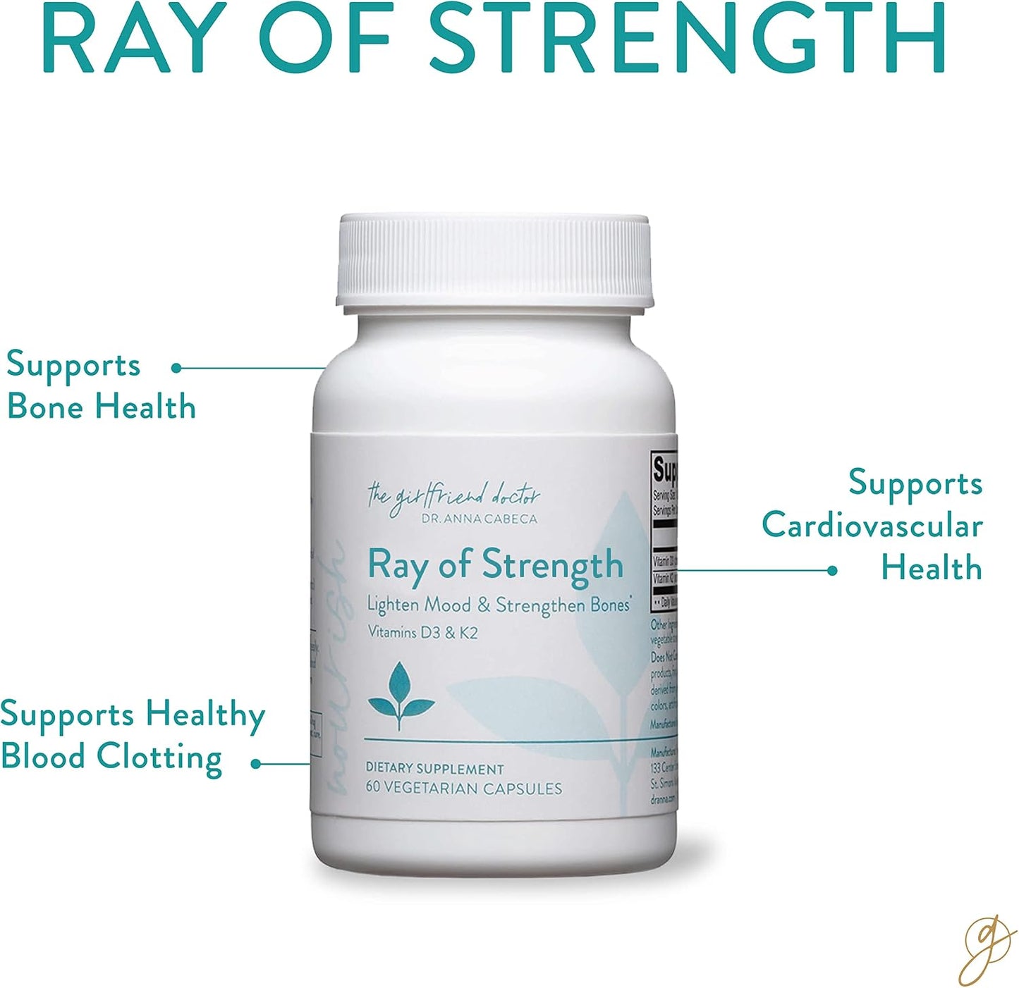 VIDAPURA Ray of Strength D3K2 by Dr. Anna Cabeca, Bone, 60 Softgels | High-Potency Vitamin D3 5000 IU & K2 (MK-7) Supplement – Bone, Immune & Heart Support