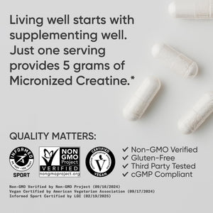 Sports Research® Creatine Monohydrate Capsules - Supports Workout Recovery, Lean Muscle gain, Performance and Strength* - Non-GMO, Vegan Certified - 5g per Servings - 30 Servings Sports Research buy supplements Au