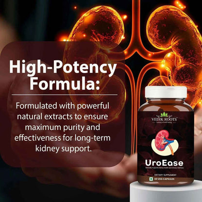 VEDIKROOTS UroEase | Ayurvedic Herbal Supplement for Kidney Health & Uric Acid Levels | Supports Urinary Tract Health | 60 Veg Capsules