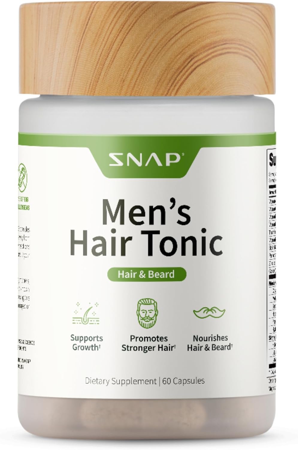 Snap Supplements Men's Hair Tonic, Vitamins for Men with Biotin, 60 Capsule | Nutritional Support for Hair, Skin, Nails & Beard with Kelp, Bamboo, Collagen Peptides, & Horsetail, Non-GMO, Gluten-Free