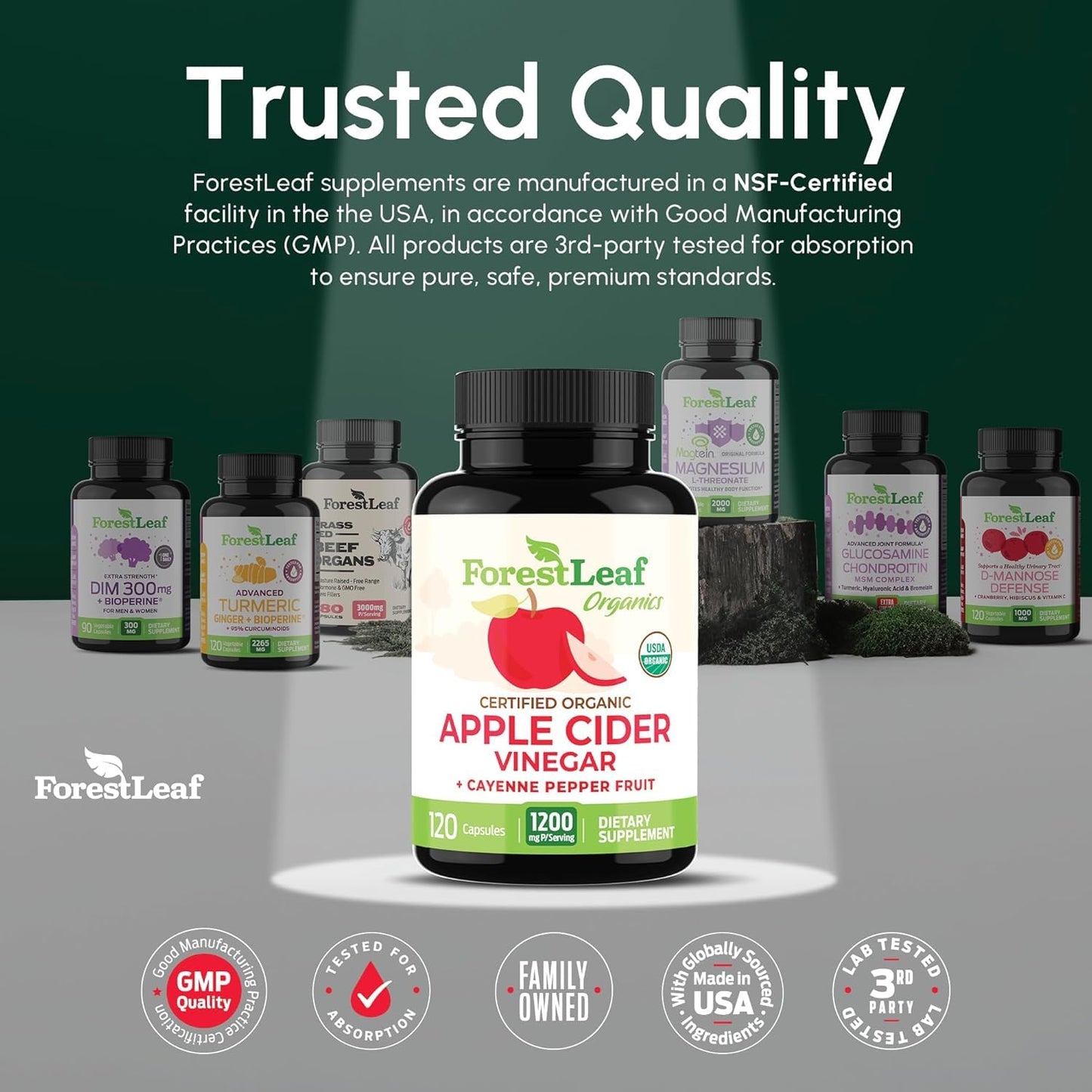 USDA Organic Apple Cider Vinegar Capsules with Mother, 1200 mg | Vegan & Non-GMO | Apple Cider Vinegar Pills with Cayenne Pepper & Ginger Root | 120 Caps