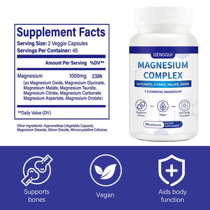 Magnesium Complex 1000mg - 7-in-1 Supplement with Glycinate, Citrate & Malate - Supports Muscle Relaxation, Sleep, Heart Health - High Absorption Capsules, 90 Count (1) CellJuvMax buy supplements Au