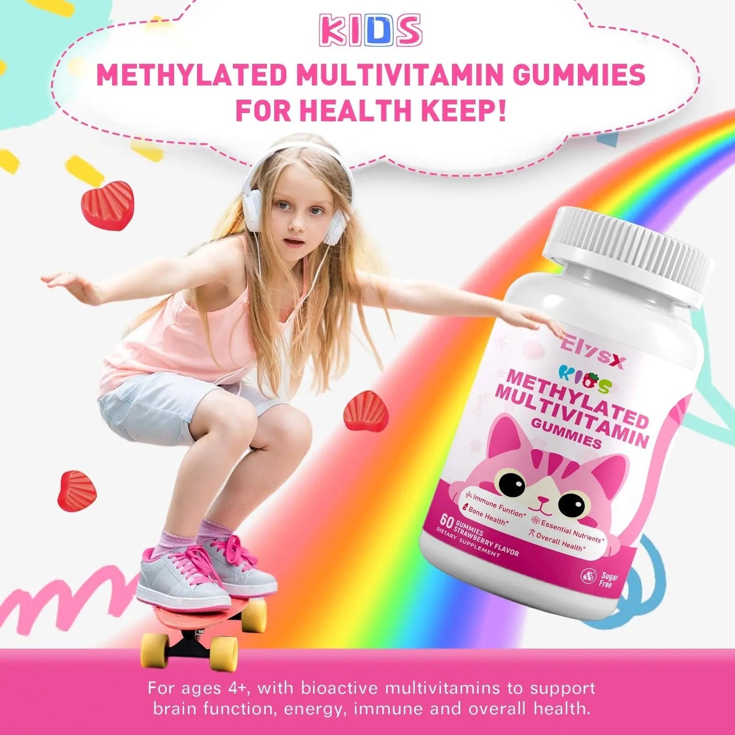 Elysx Kids Methylated Multivitamin Chewable Gummies, MTHFR Supplement with L Methylfolate, Magnesium, Biotin, Choline Elysx