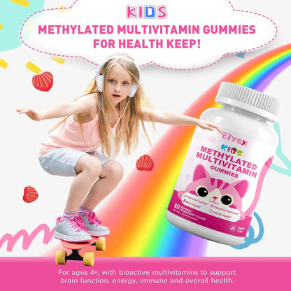 Elysx Kids Methylated Multivitamin Chewable Gummies, MTHFR Supplement with L Methylfolate, Magnesium, Biotin, Choline Elysx