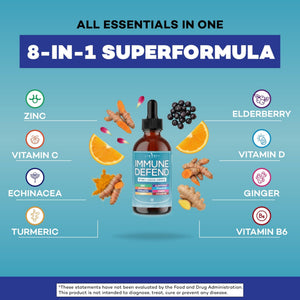8-in-1 Immune Support Liquid Drops – Elderberry, Turmeric Curcumin, Echinacea, Ginger, Vitamins C & D3, Zinc & B6 – Fast-Absorbing Immune & Antioxidant Support – Vegan, Non-GMO – 4 oz - PrimeBioHealth - canada supplements