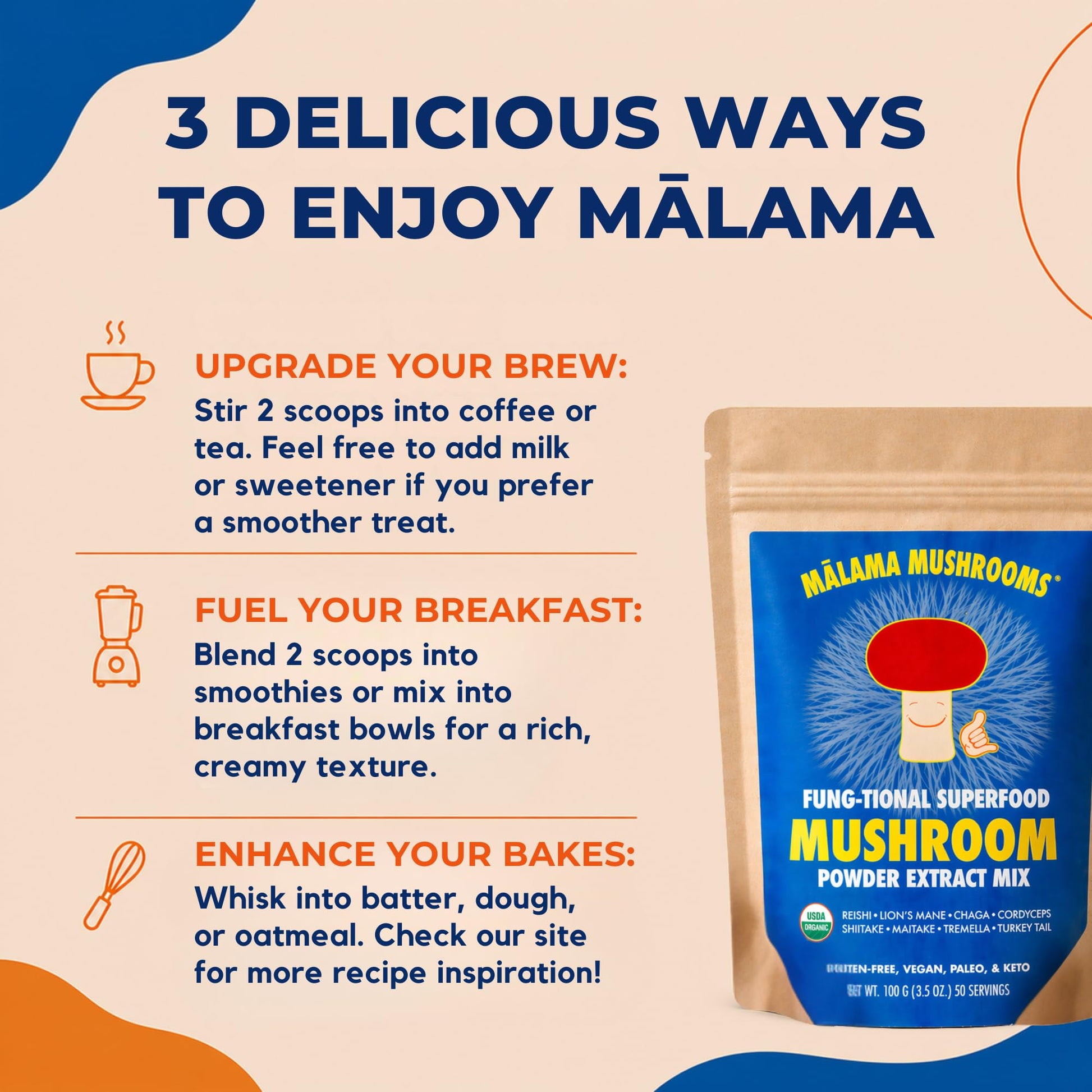 8-Mushroom Extract Powder by Malama, Organic Body Mushroom Blend Featuring Lion's Mane, Reishi, Cordyceps, Chaga, Turkey Tail, Superfood Adaptogenic - PrimeBioHealth - canada supplements