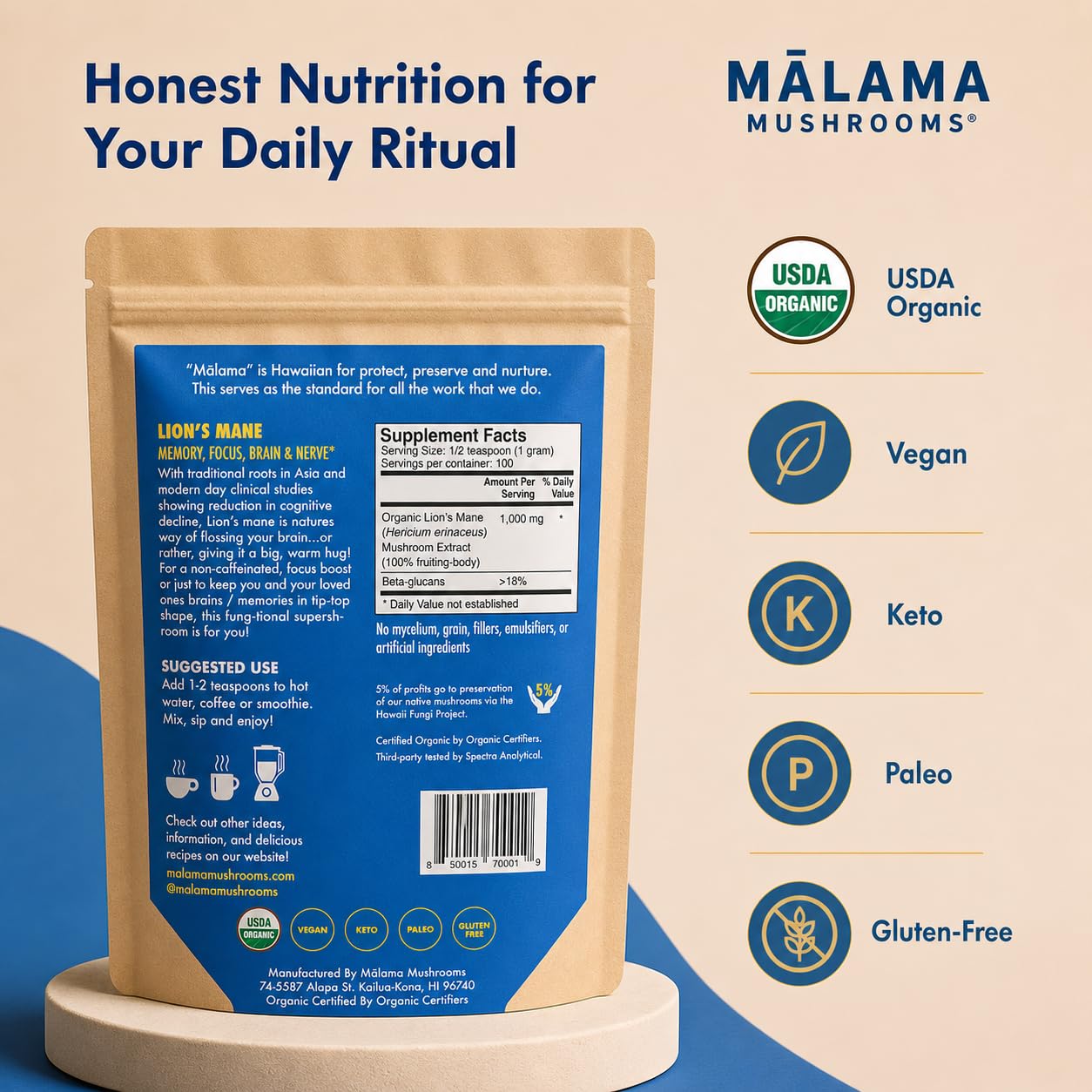 8-Mushroom Extract Powder by Malama, Organic Body Mushroom Blend Featuring Lion's Mane, Reishi, Cordyceps, Chaga, Turkey Tail, Superfood Adaptogenic - PrimeBioHealth - canada supplements