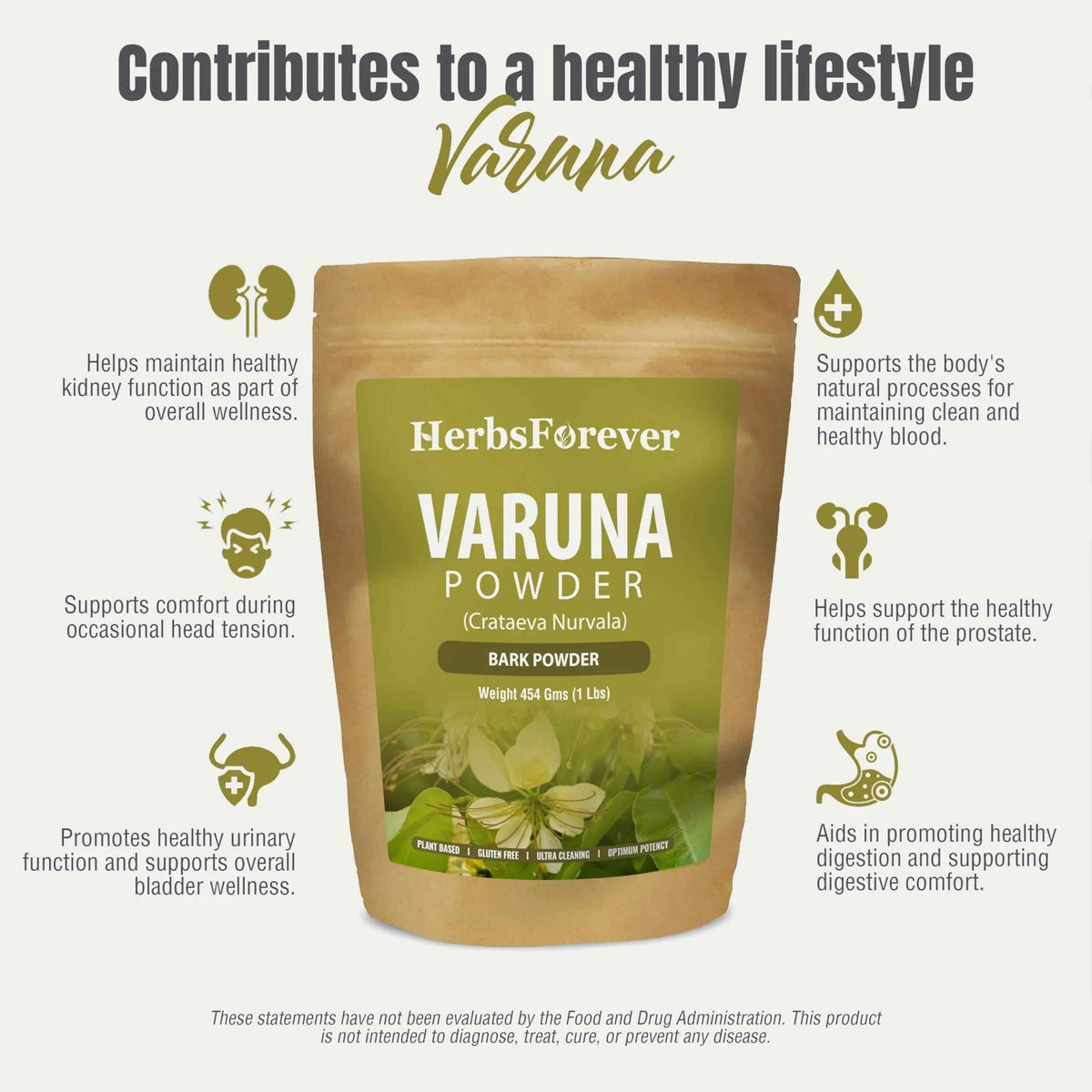 HerbsForever Varuna Powder – Crataeva Nurvala – Prostate Health – Support Prostatic, Kidneys, Gall Bladder and Urinary Tract Health – Non GMO, Organic, Vegan – 454 GMS