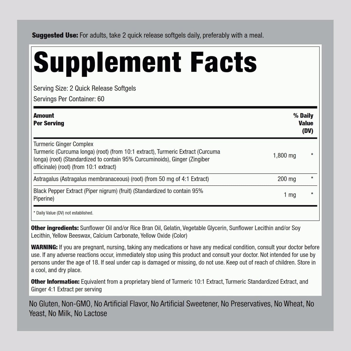 Piping Rock Turmeric and Ginger Supplement | 120 Softgel Capsules | with Black Pepper Extract | Herbal Extract Complex | Non-GMO, Gluten Free