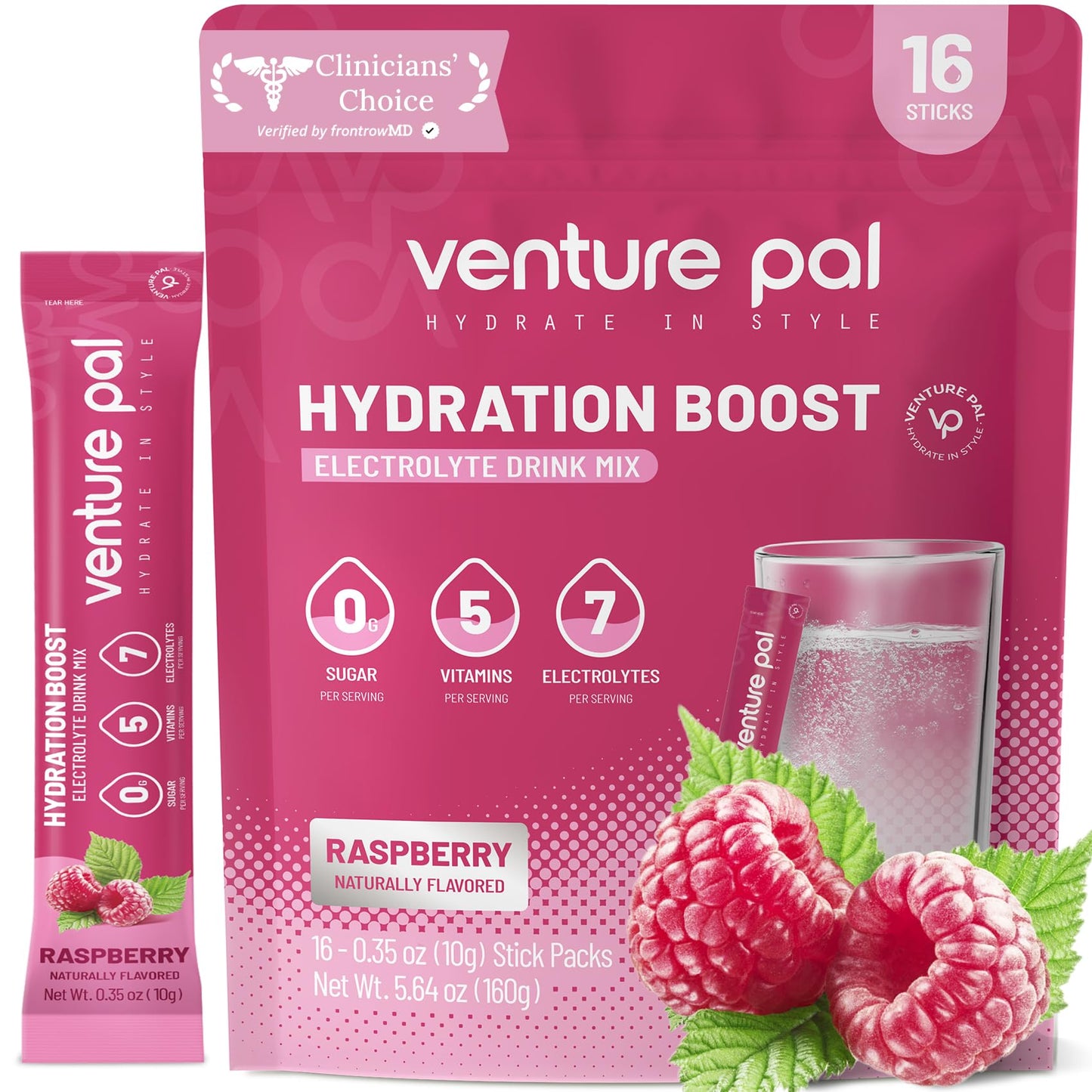 Venture Pal Sugar Free Electrolyte Powder, Liquid Daily IV Hydration Packet | 7 Electrolytes & 5 Vitamins, Electrolytes Dink Mix for Party Recovery & Instantly Hydration, Vegan, Keto-Friendly, 16 Sticks