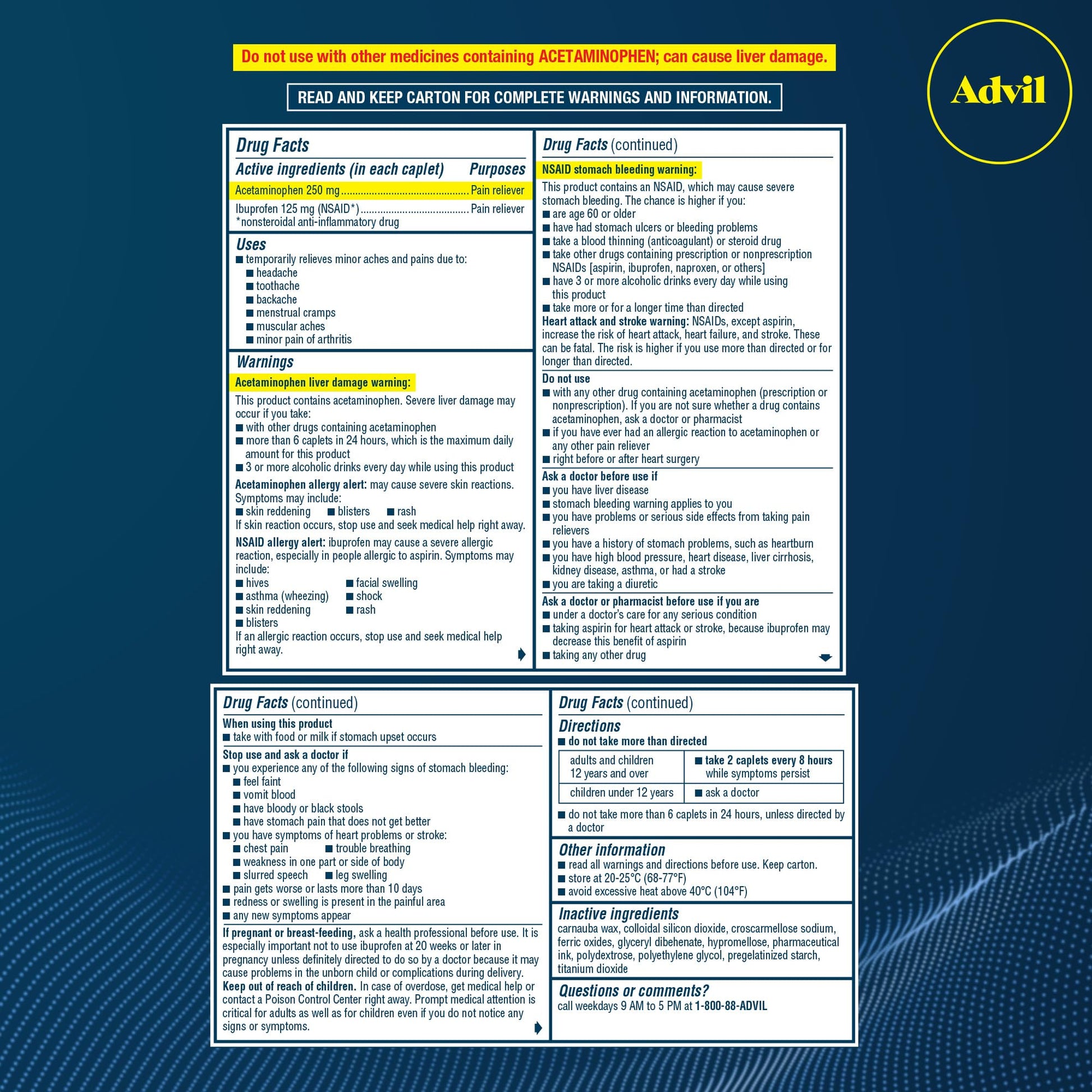 Advil Dual Action Coated Caplets, 125 Mg Ibuprofen and 250 Mg Acetaminophen per Dose (2 Dose Equivalent) for 8 Hour Pain Relief - 216 Count Advil buy supplements Au