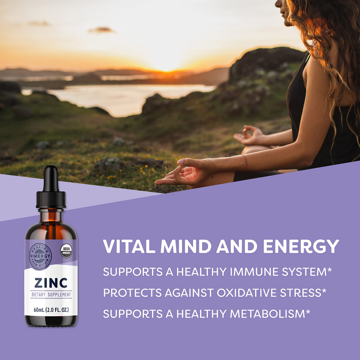VIMERGY USDA Organic Zinc Supplements for Women & Men (7.5mg Liquid Zinc Per Serving) Fast-Absorbing Immune Support, Promotes Healthy Bones & Skin, Vegan, Up to 57 Servings (115 mL)